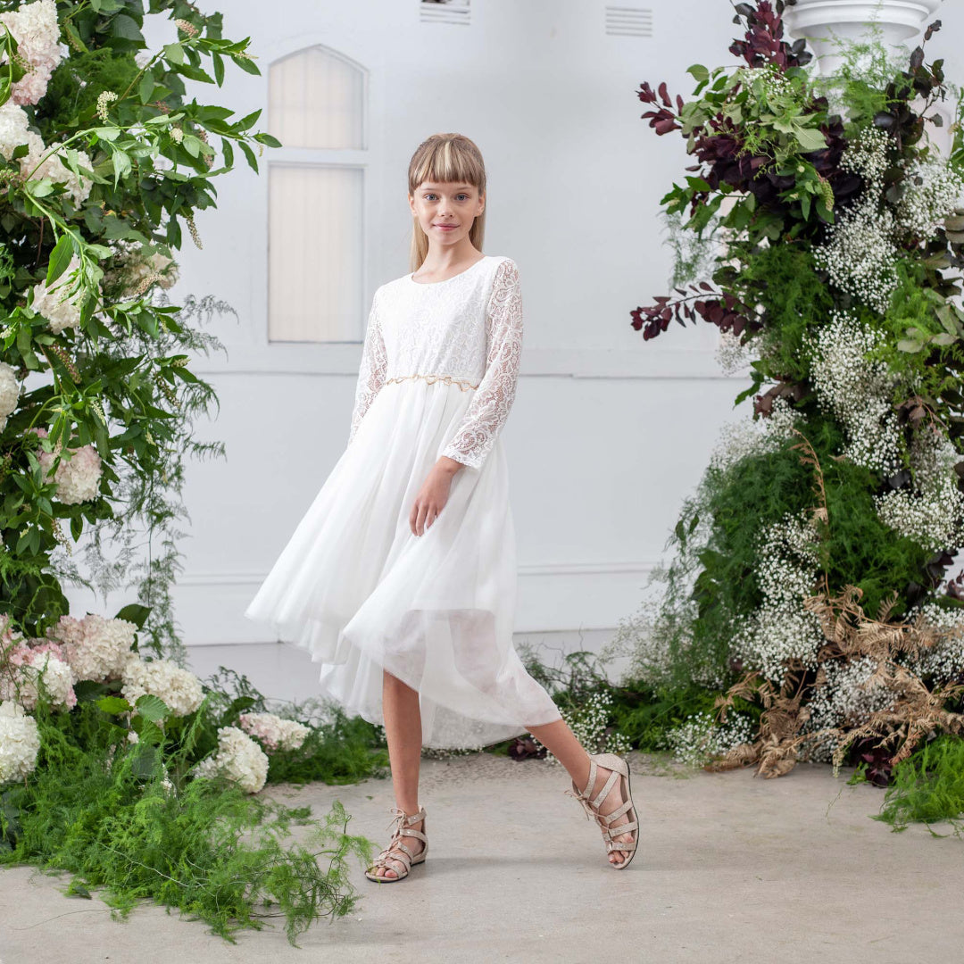 DESIGNER KIDZ DELILAH L/S LACE DRESS - IVORY