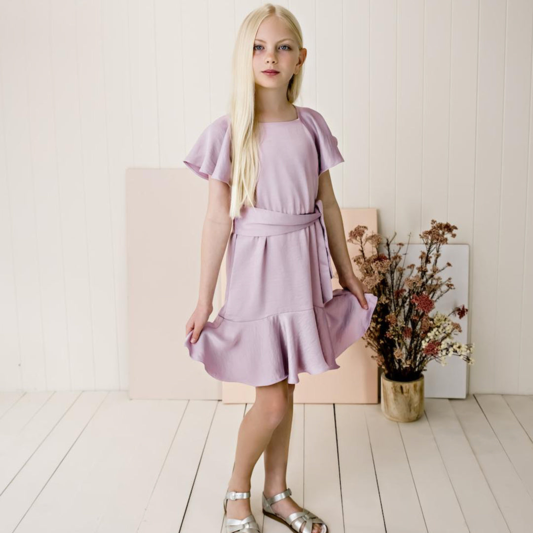 DESIGNER KIDZ GIGI FLUTTER SLEEVE DRESS - LILAC