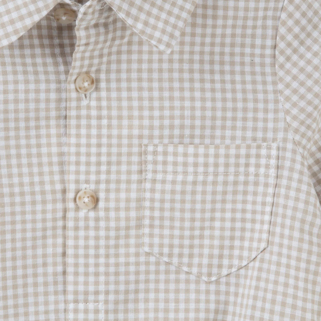 DESIGNER KIDZ OLIVER GINGHAM L/S ROMPER - OAT