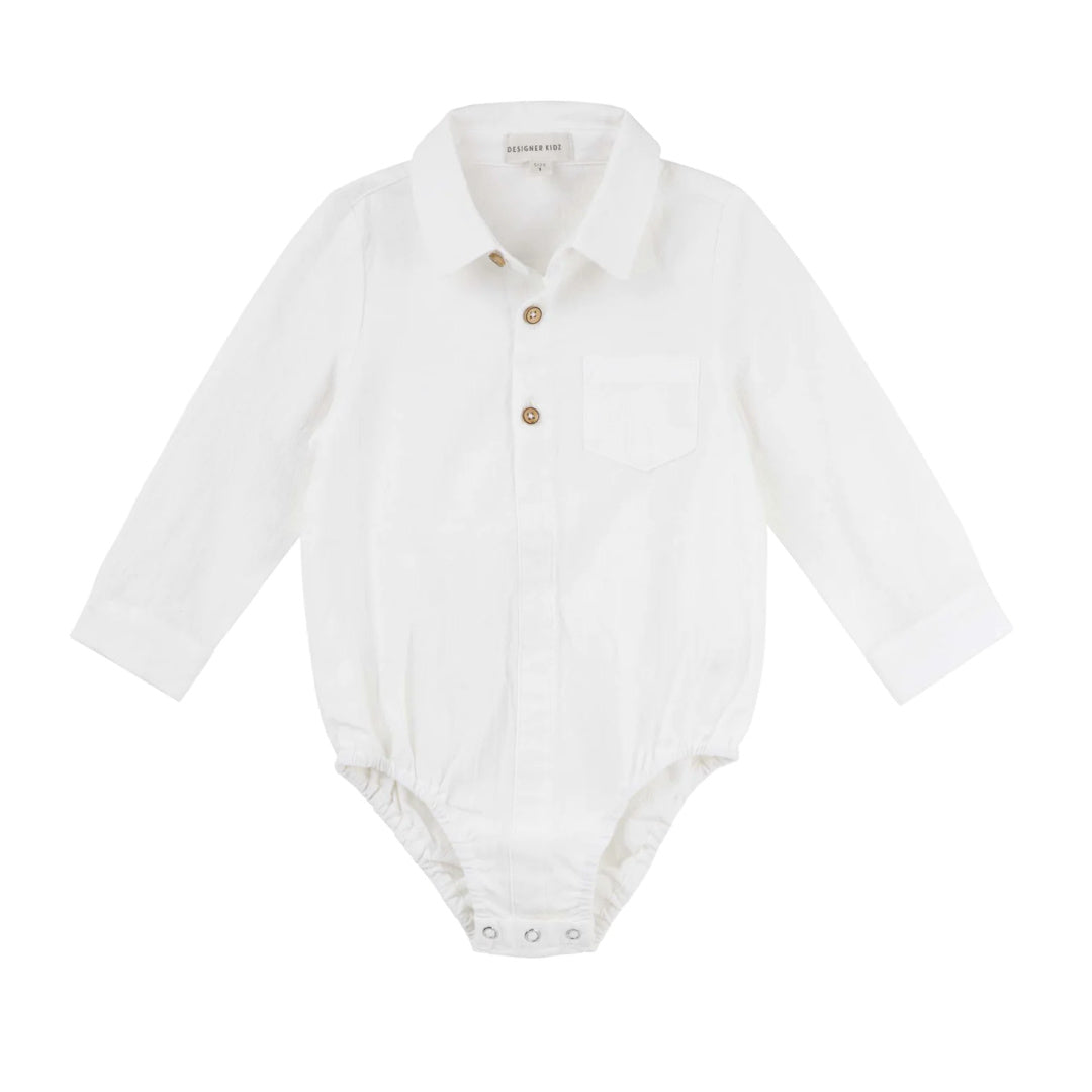 DESIGNER KIDZ ARCHIE L/S BUTTON ROMPER - IVORY