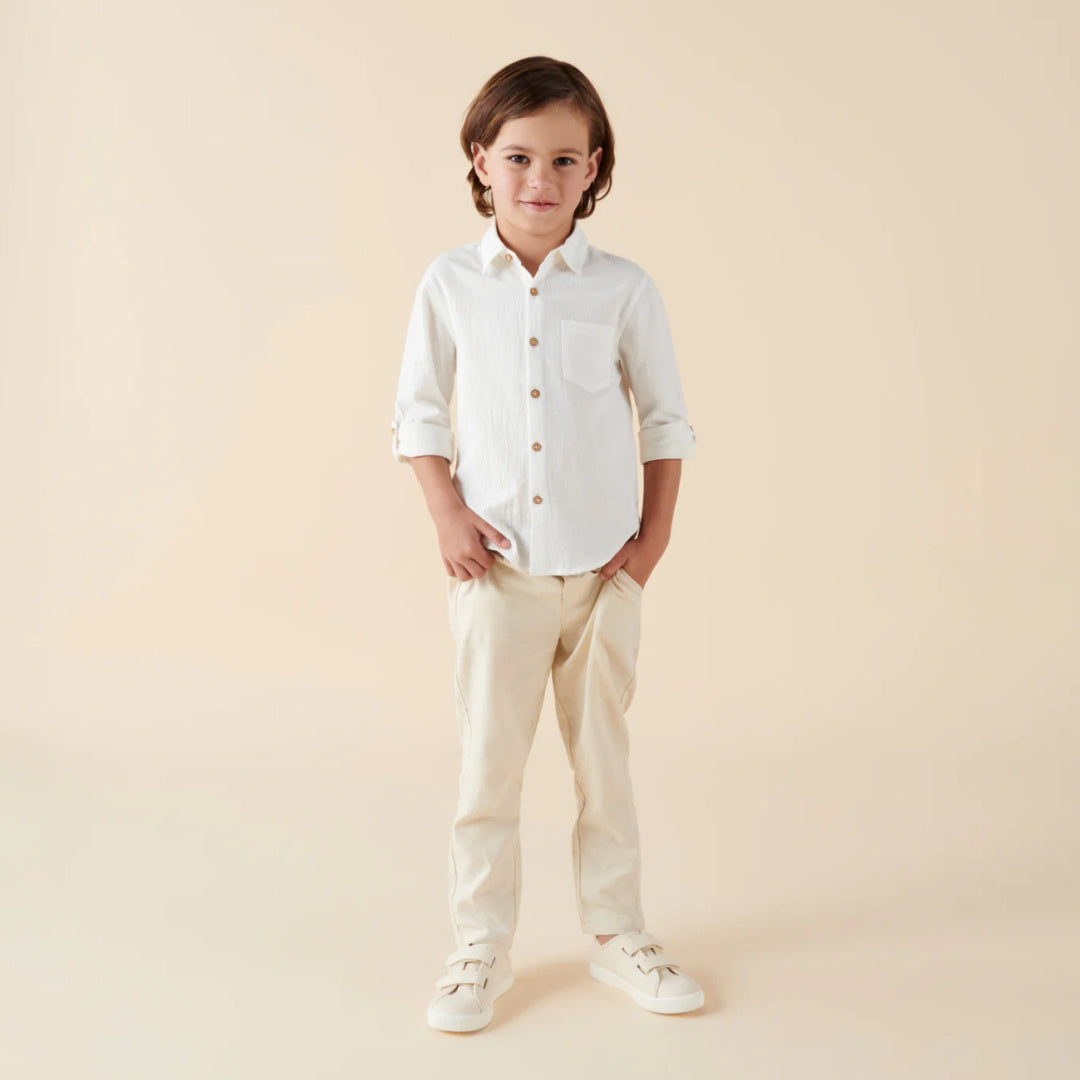 DESIGNER KIDZ BOYS ARCHIE L/S BUTTON SHIRT - IVORY
