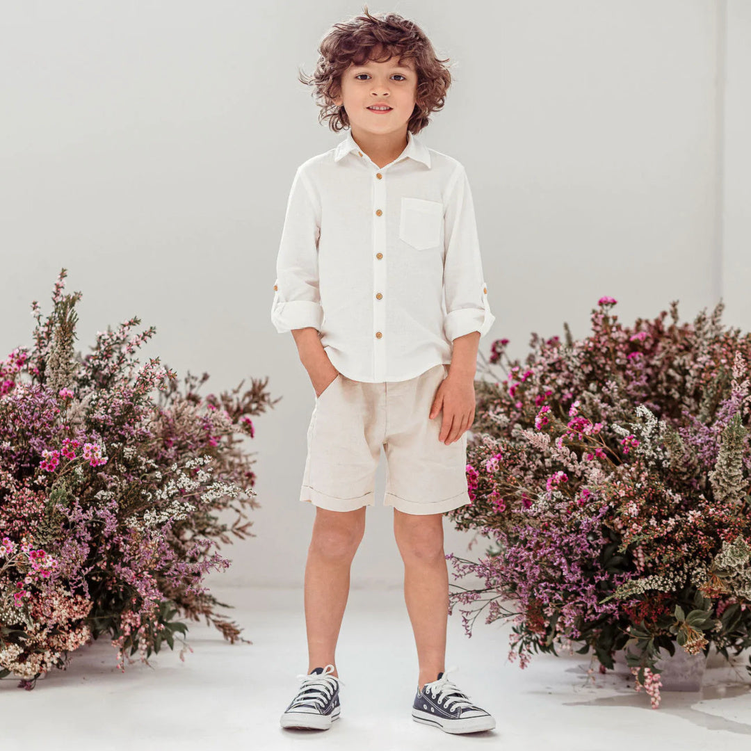 DESIGNER KIDZ BOYS ARCHIE L/S BUTTON SHIRT - IVORY