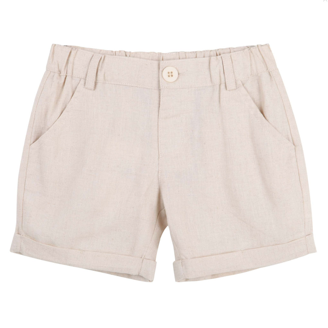 DESIGNER KIDZ BOYS FINLEY LINEN SHORTS - SAND