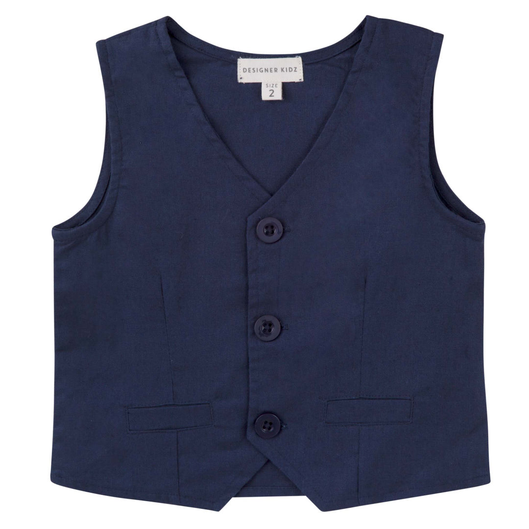 DESIGNER KIDZ BOYS TOBY LINEN VEST - NAVY