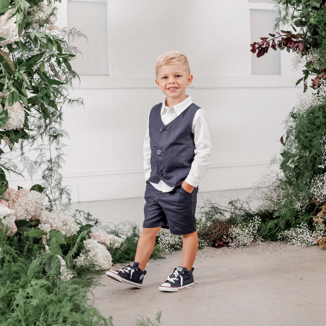 DESIGNER KIDZ BOYS TOBY LINEN VEST - NAVY