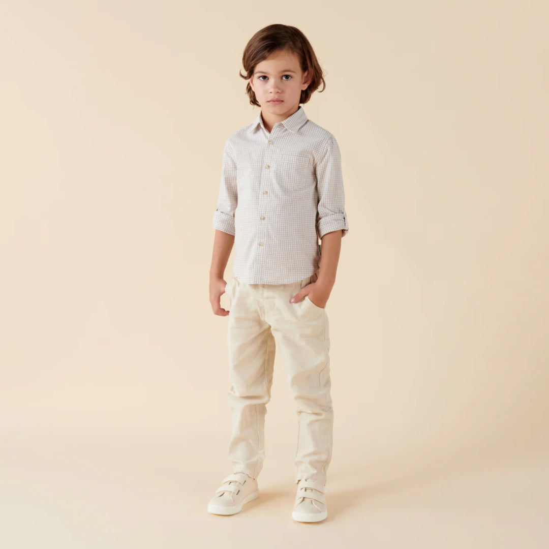 DESIGNER KIDZ BOYS OLIVER L/S BUTTON SHIRT - OAT