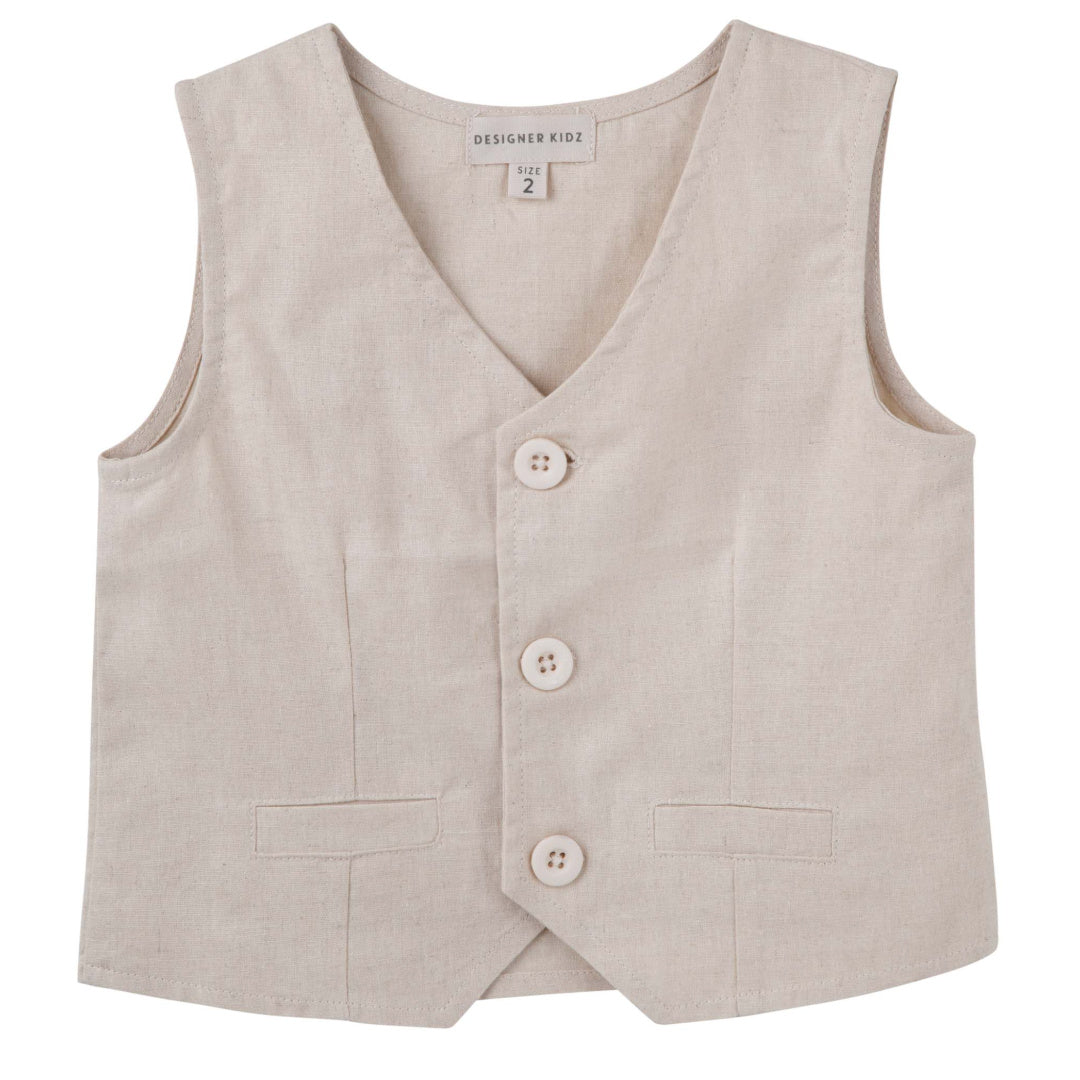 DESIGNER KIDZ BOYS FINLEY LINEN VEST - SAND