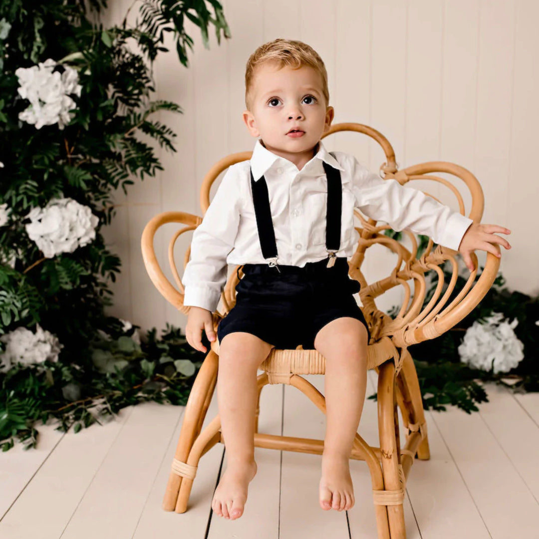 DESIGNER KIDZ JACKSON L/S FORMAL ROMPER - WHITE