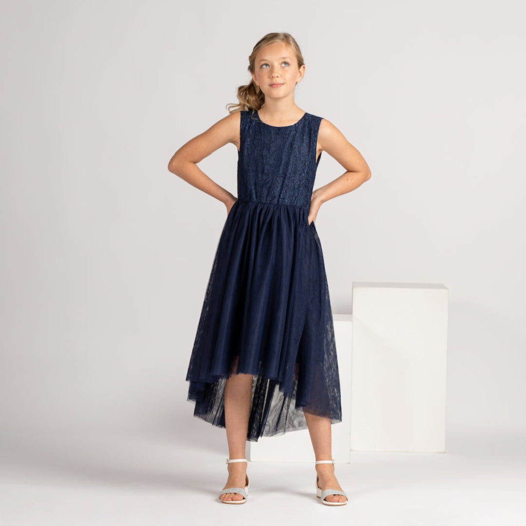 DESIGNER KIDZ DELILAH LACE DRESS - NAVY