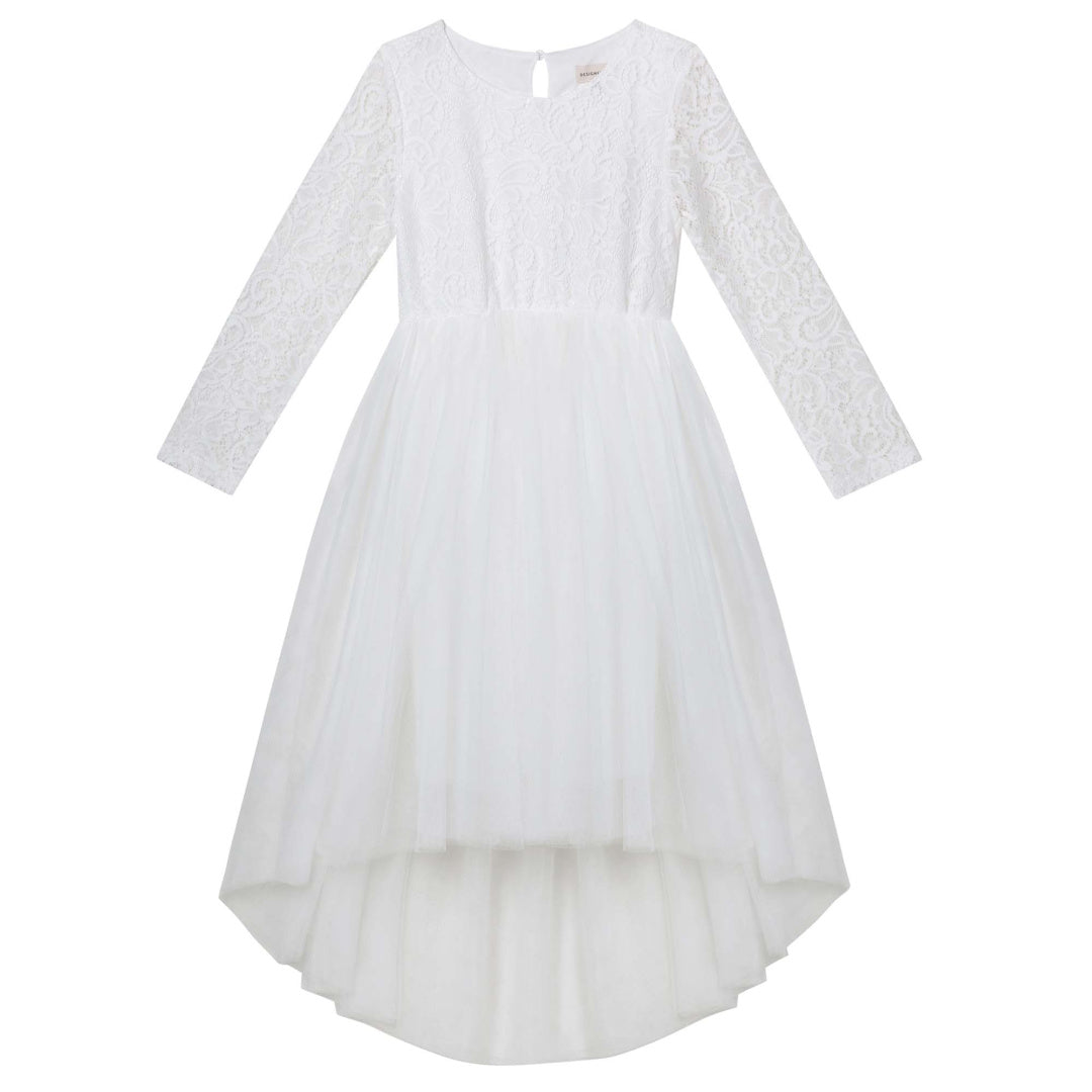 DESIGNER KIDZ DELILAH L/S LACE DRESS - IVORY