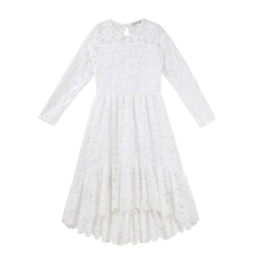 DESIGNER KIDZ DELPHINE L/S LACE DRESS - IVORY