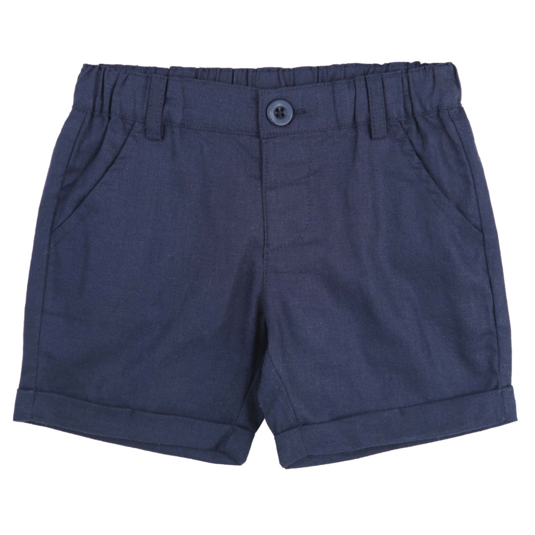 DESIGNER KIDZ BOYS FINLEY LINEN SHORTS - NAVY