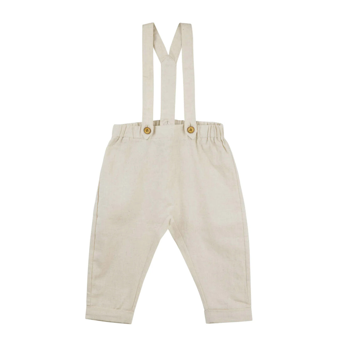 DESIGNER KIDZ BOYS FINLEY LINEN SUSPENDER PANTS - SAND