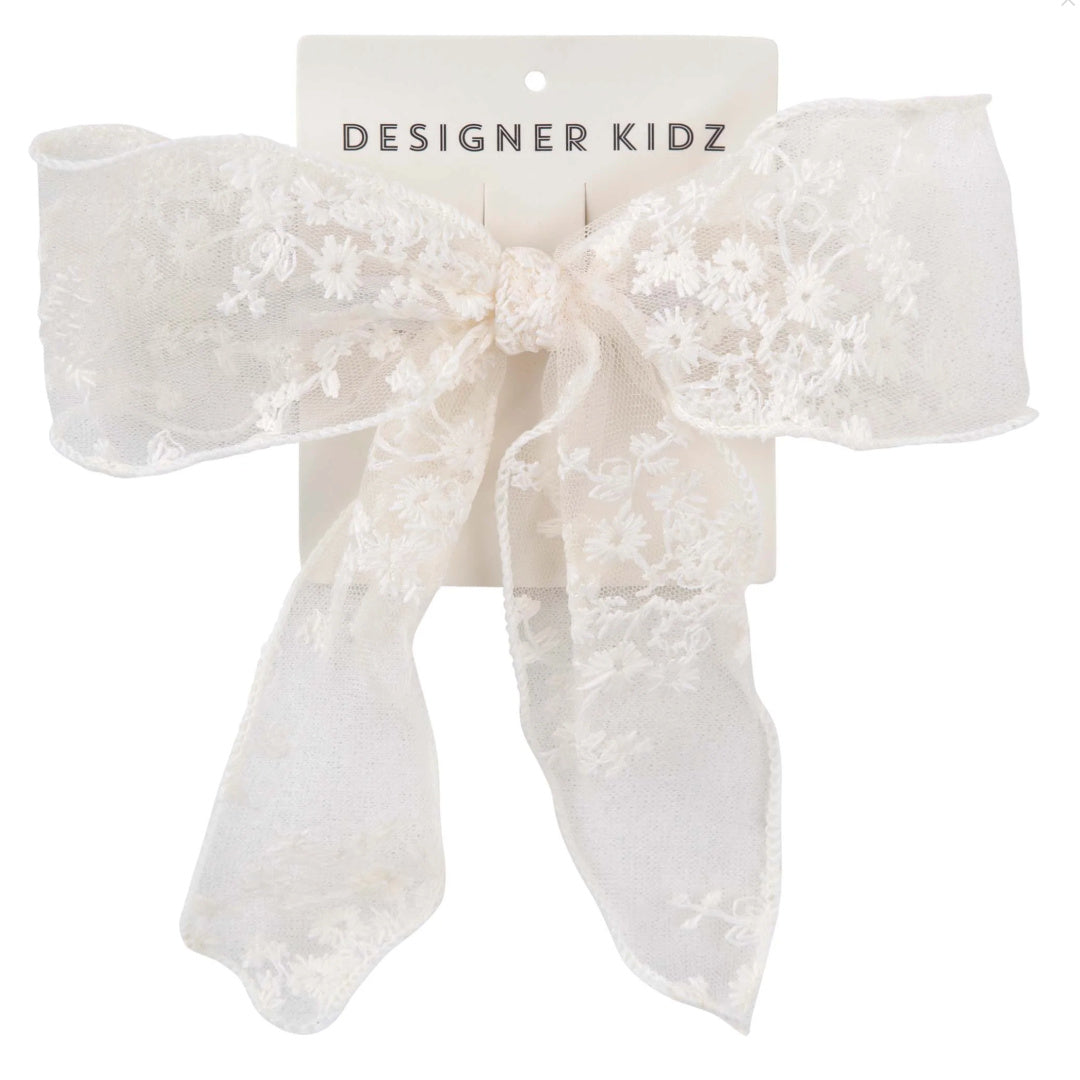 DESIGNER KIDZ LACE BOW HAIR CLIP - BEIGE