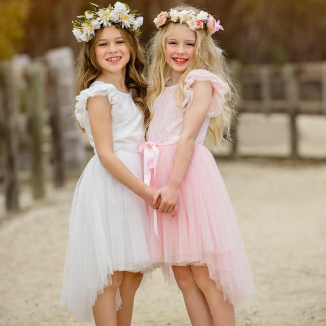 DESIGNER KIDZ LIBBY LACE TUTU DRESS - PALE PINK