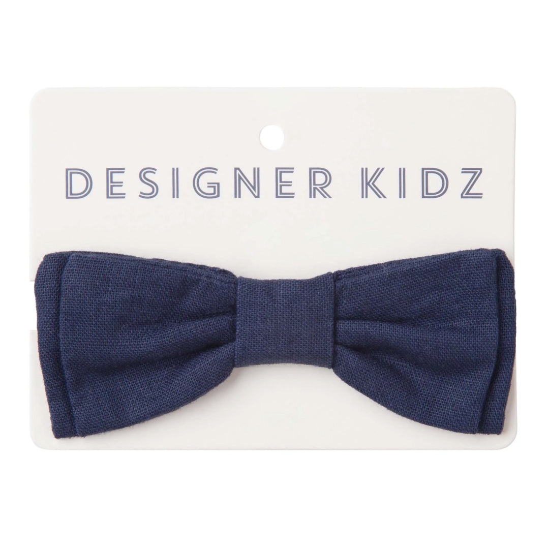 DESIGNER KIDZ BOYS FINLEY LINEN BOW TIE - NAVY