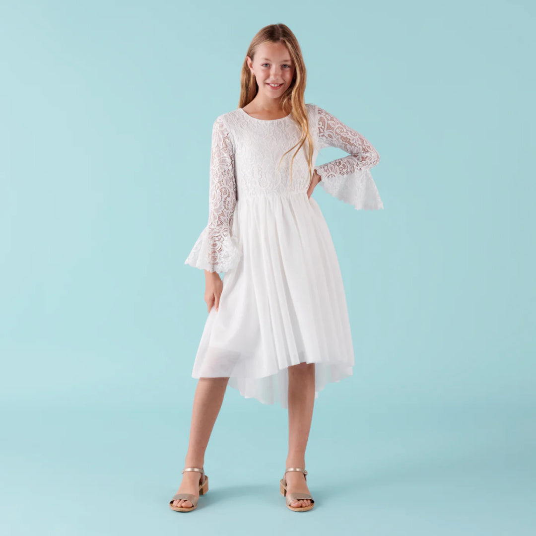 DESIGNER KIDZ OLIVIA L/S LACE DRESS - IVORY