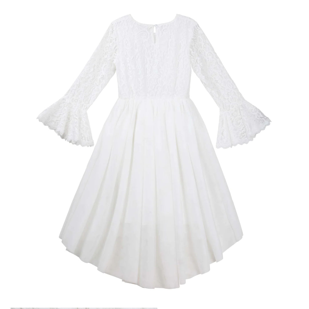 DESIGNER KIDZ OLIVIA L/S LACE DRESS - IVORY