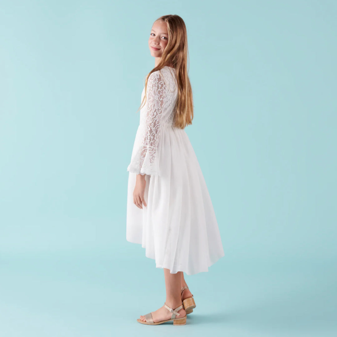 DESIGNER KIDZ OLIVIA L/S LACE DRESS - IVORY