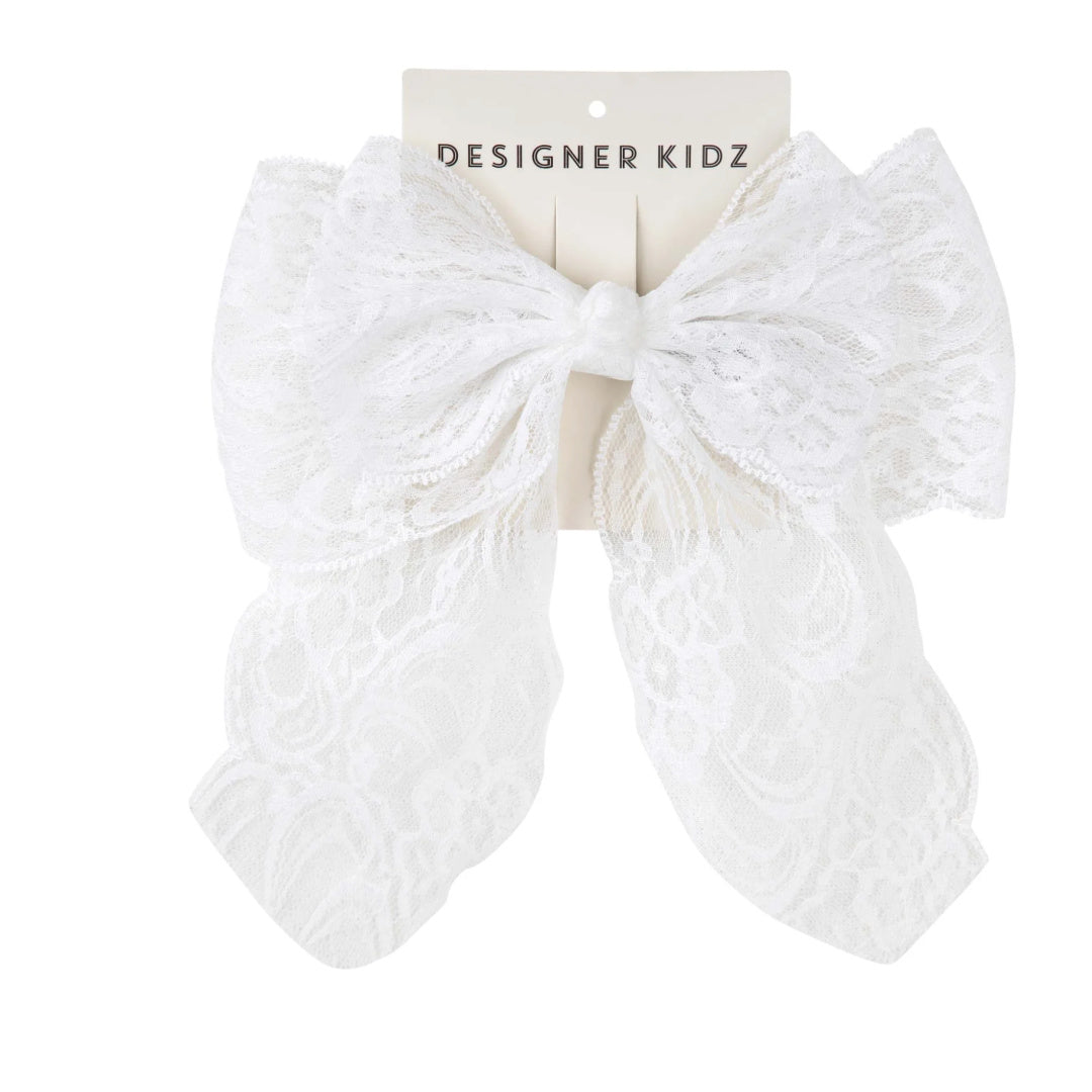 DESIGNER KIDZ SHEER LACE BOW HAIR CLIP - IVORY