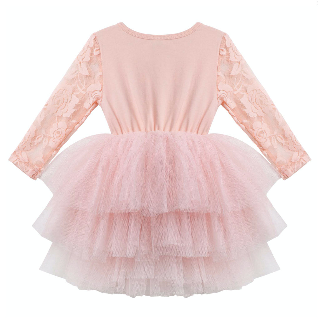 DESIGNER KIDZ MY FIRST LACE TUTU L/S DRESS - TEA ROSE