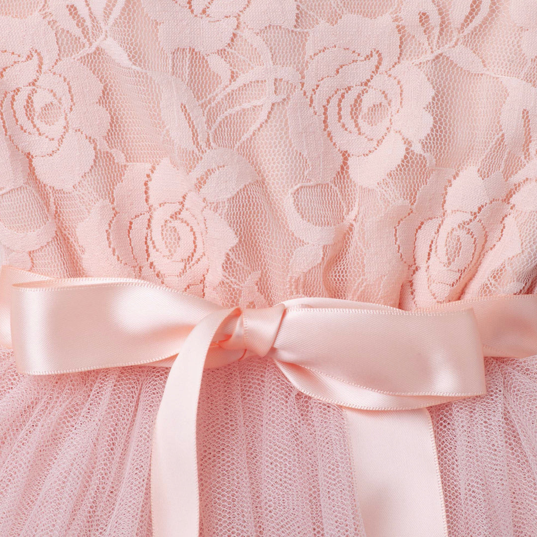 DESIGNER KIDZ MY FIRST LACE TUTU L/S DRESS - TEA ROSE