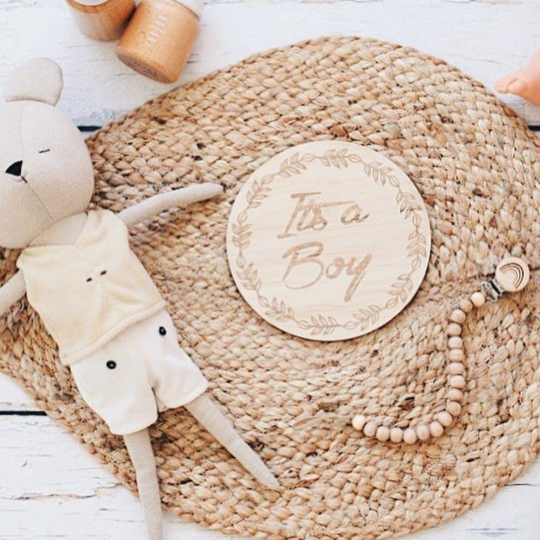 HELLO FERN WOODEN SINGLE ANNOUNCEMENT DISC -  IT'S A BOY