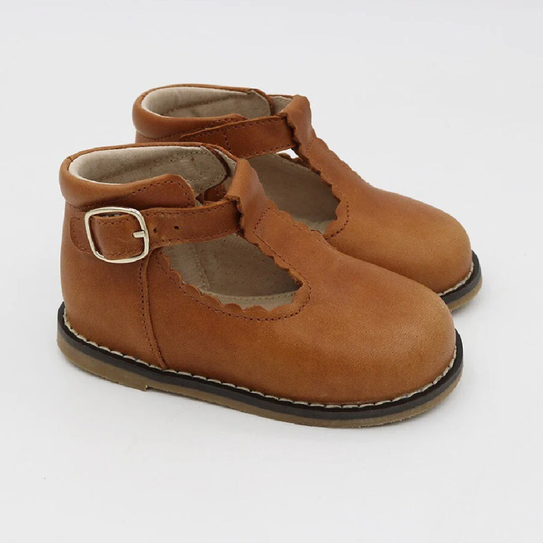 LITTLE MAZOE'S HIGH TOP T-BARS - BROWN WAX LEATHER