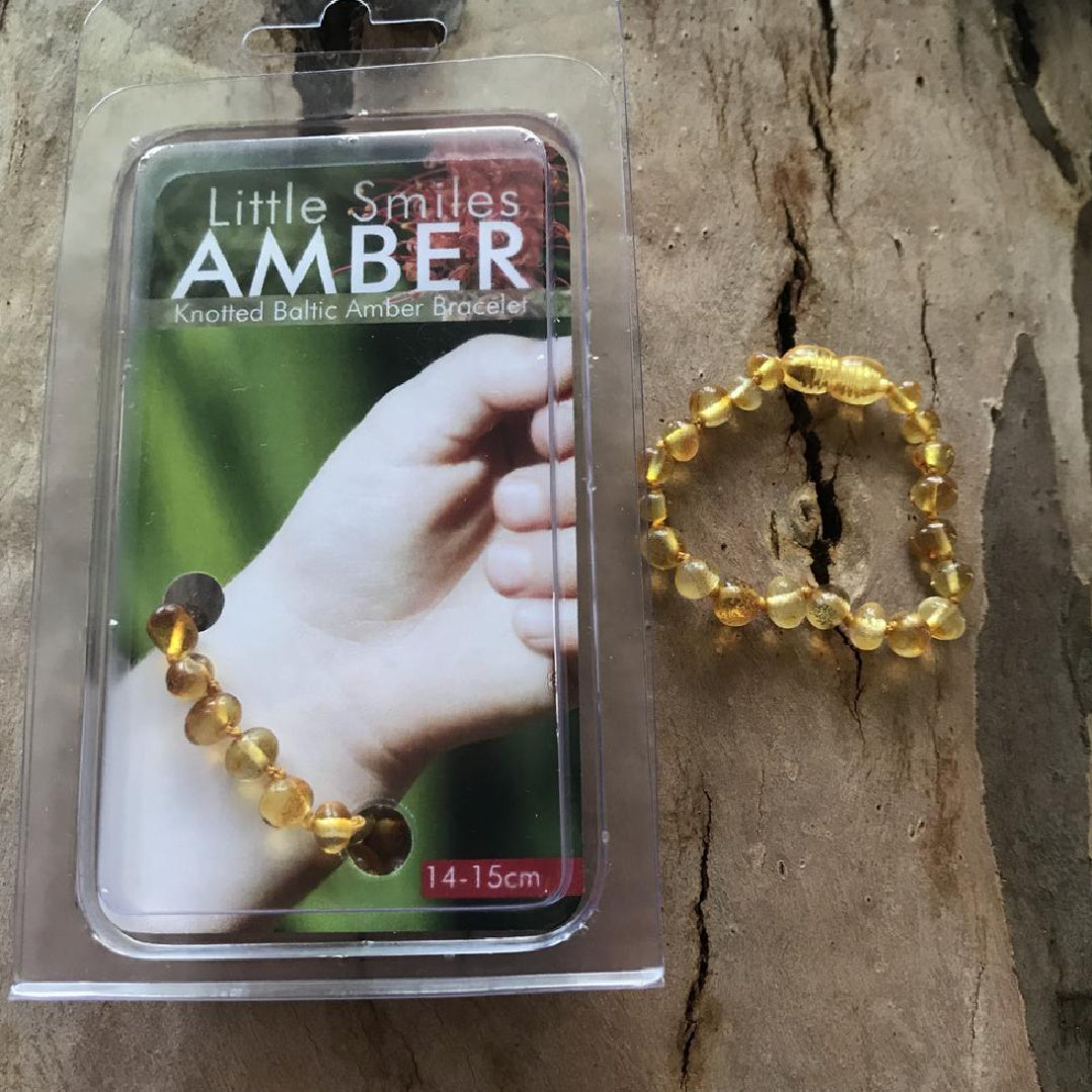 LITTLE SMILES YELLOW BALTIC AMBER TEETHING BRACELET ANKLET [14