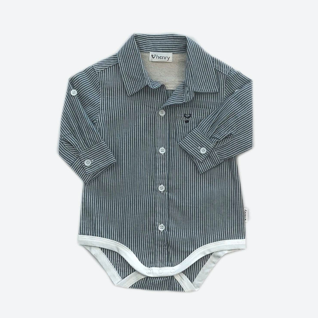 LOVE HENRY BABY BOYS CLASSIC SHIRT ROMPER - BLUE STRIPE