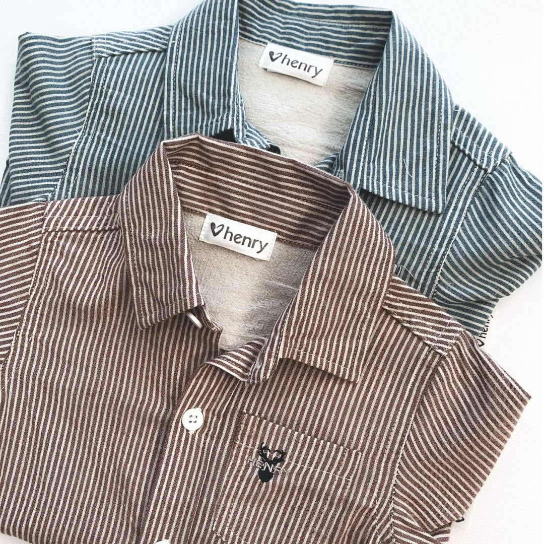 LOVE HENRY BABY BOYS CLASSIC SHIRT ROMPER - BLUE STRIPE