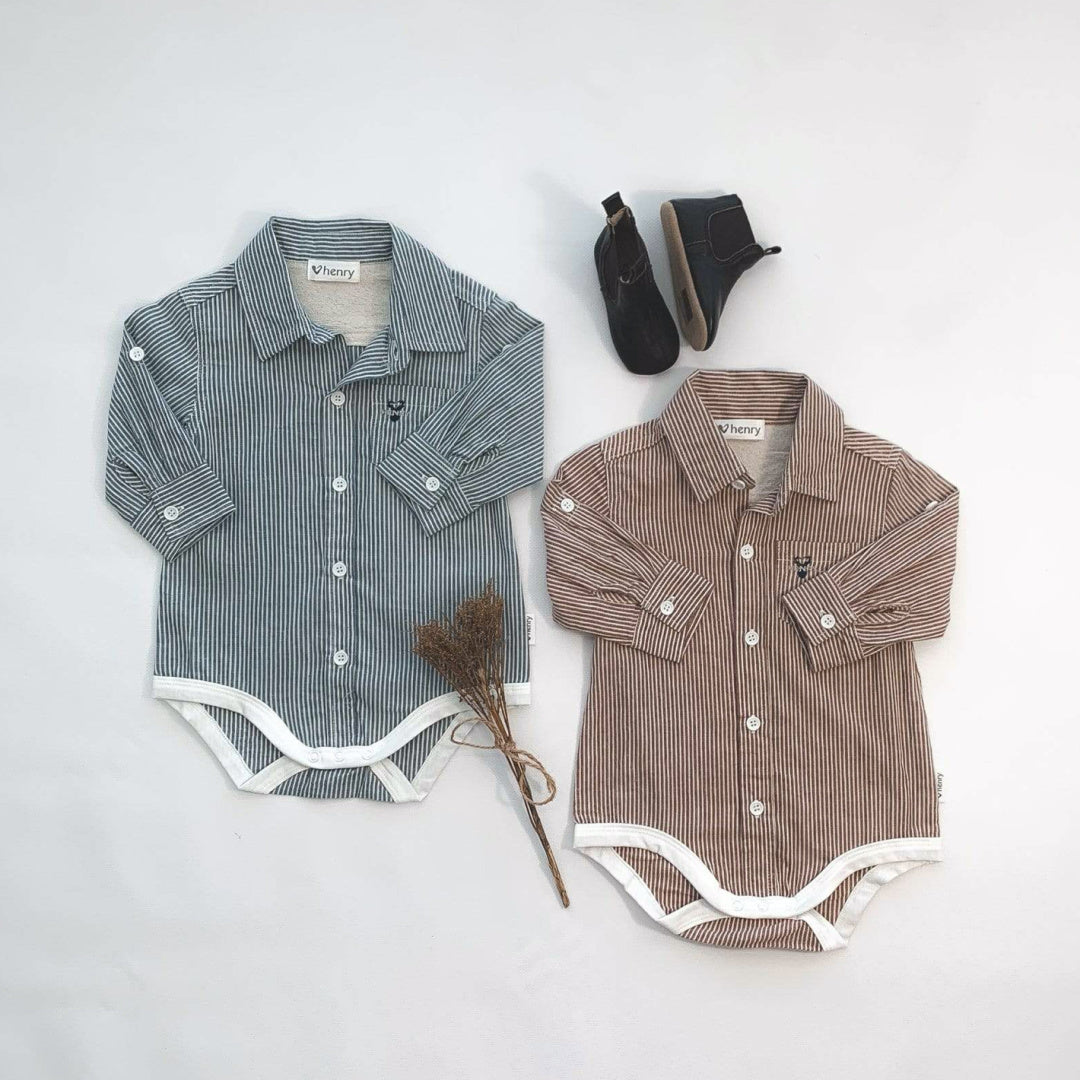 LOVE HENRY BABY BOYS CLASSIC SHIRT ROMPER - BLUE STRIPE