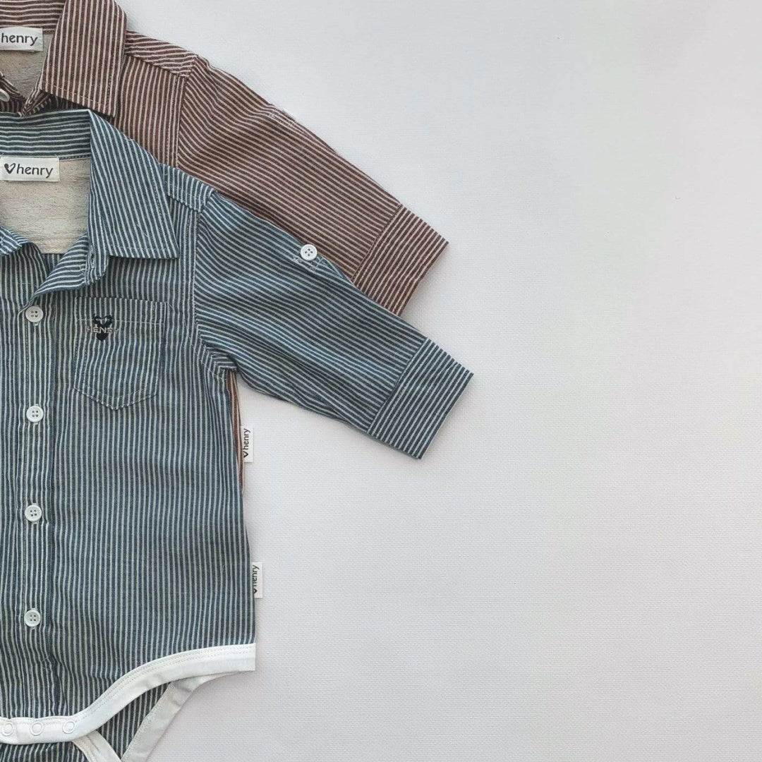 LOVE HENRY BABY BOYS CLASSIC SHIRT ROMPER - BLUE STRIPE