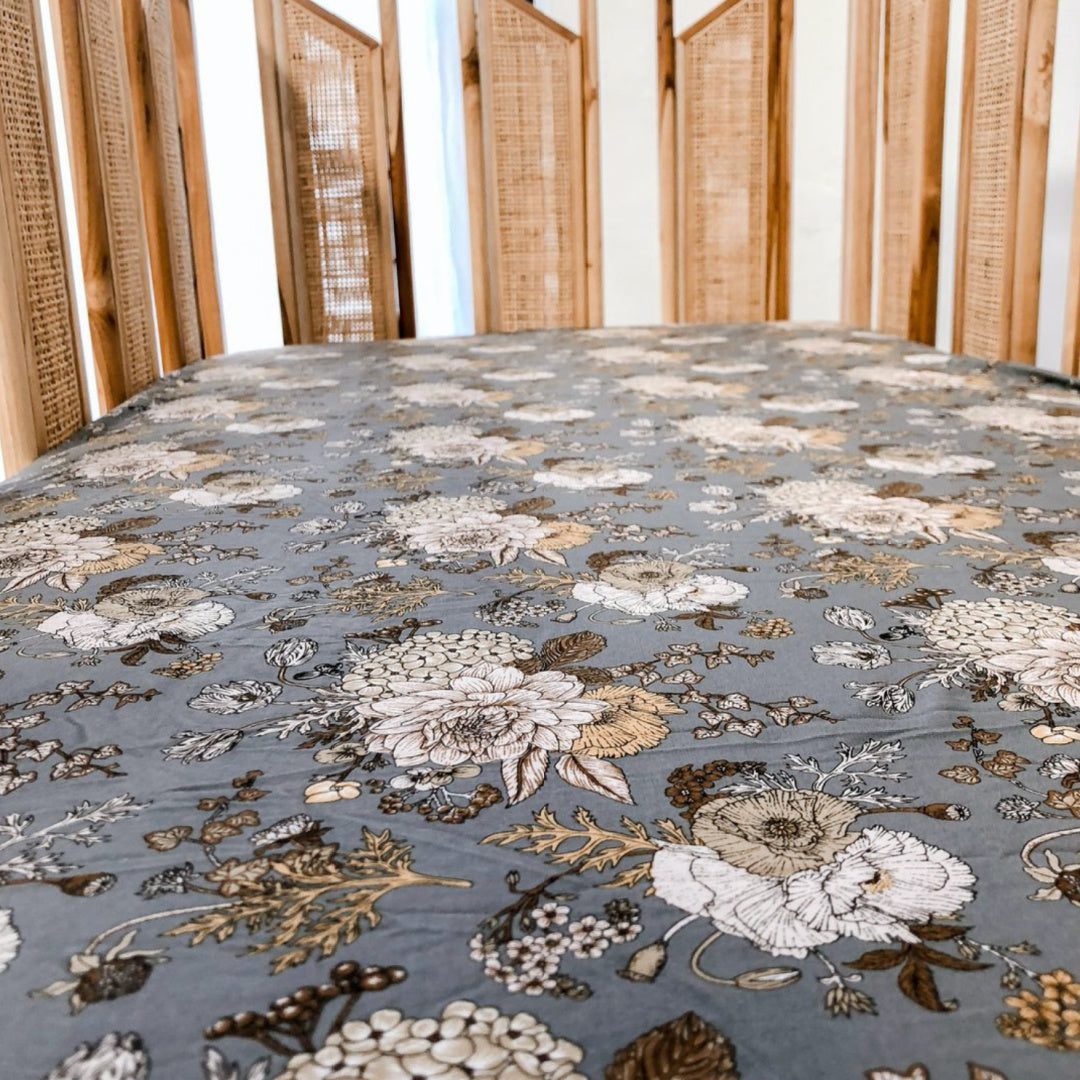 LUNA&#39;S TREASURES INDIGO BLOOMS BAMBOO JERSEY COT SHEET