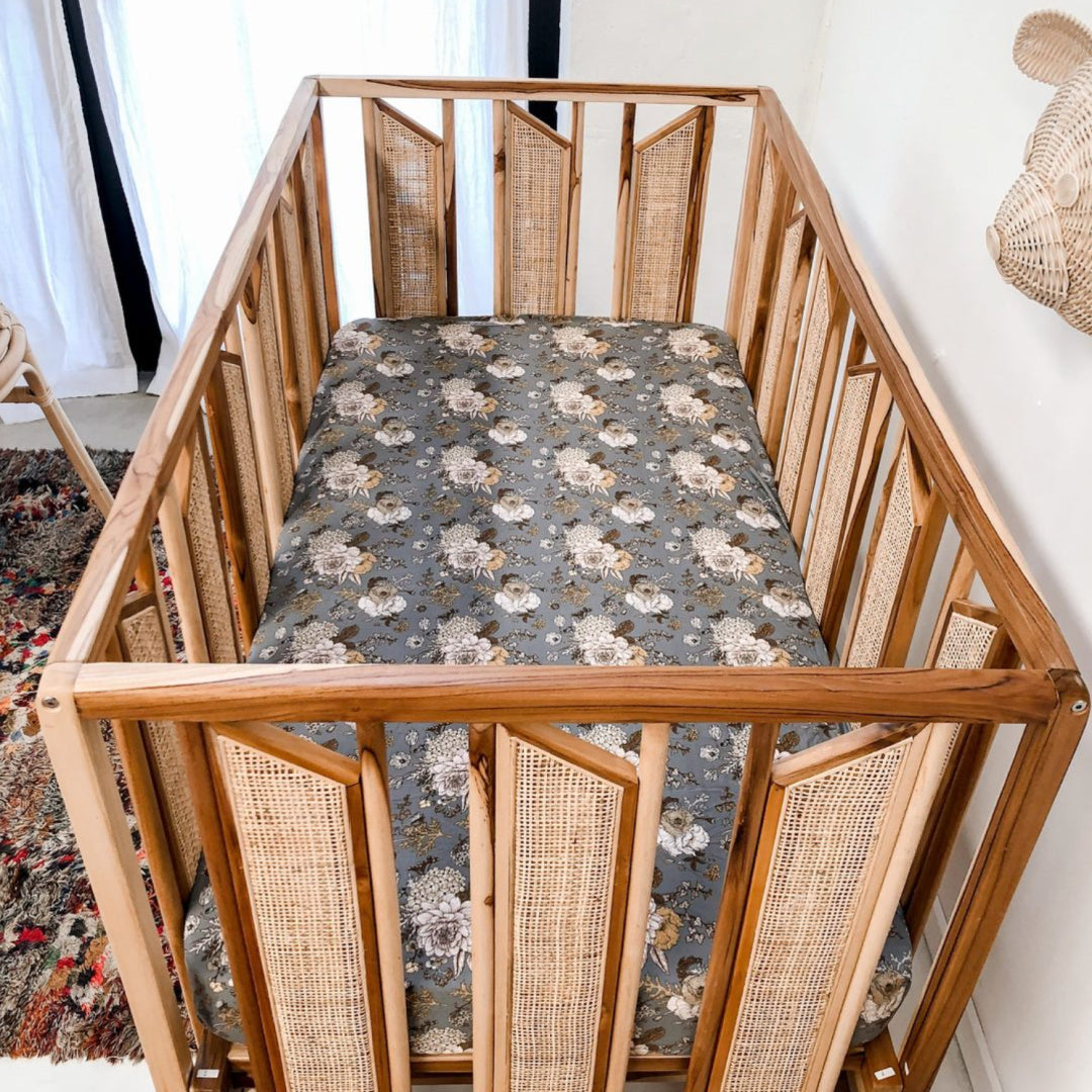 LUNA&#39;S TREASURES INDIGO BLOOMS BAMBOO JERSEY COT SHEET