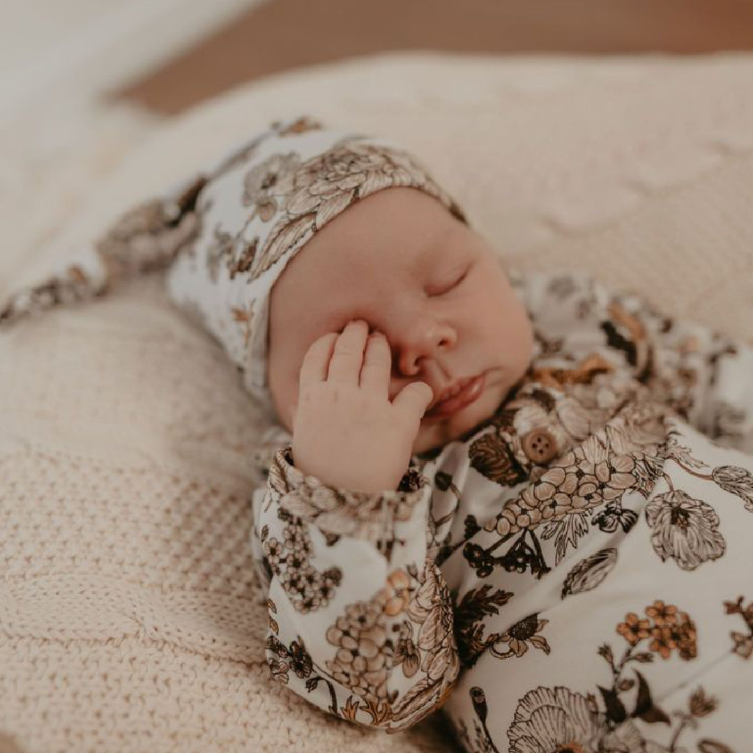 LUNA&#39;S TREASURES GOLDIE BLOOMS KNOTTED BEANIE NEWBORN