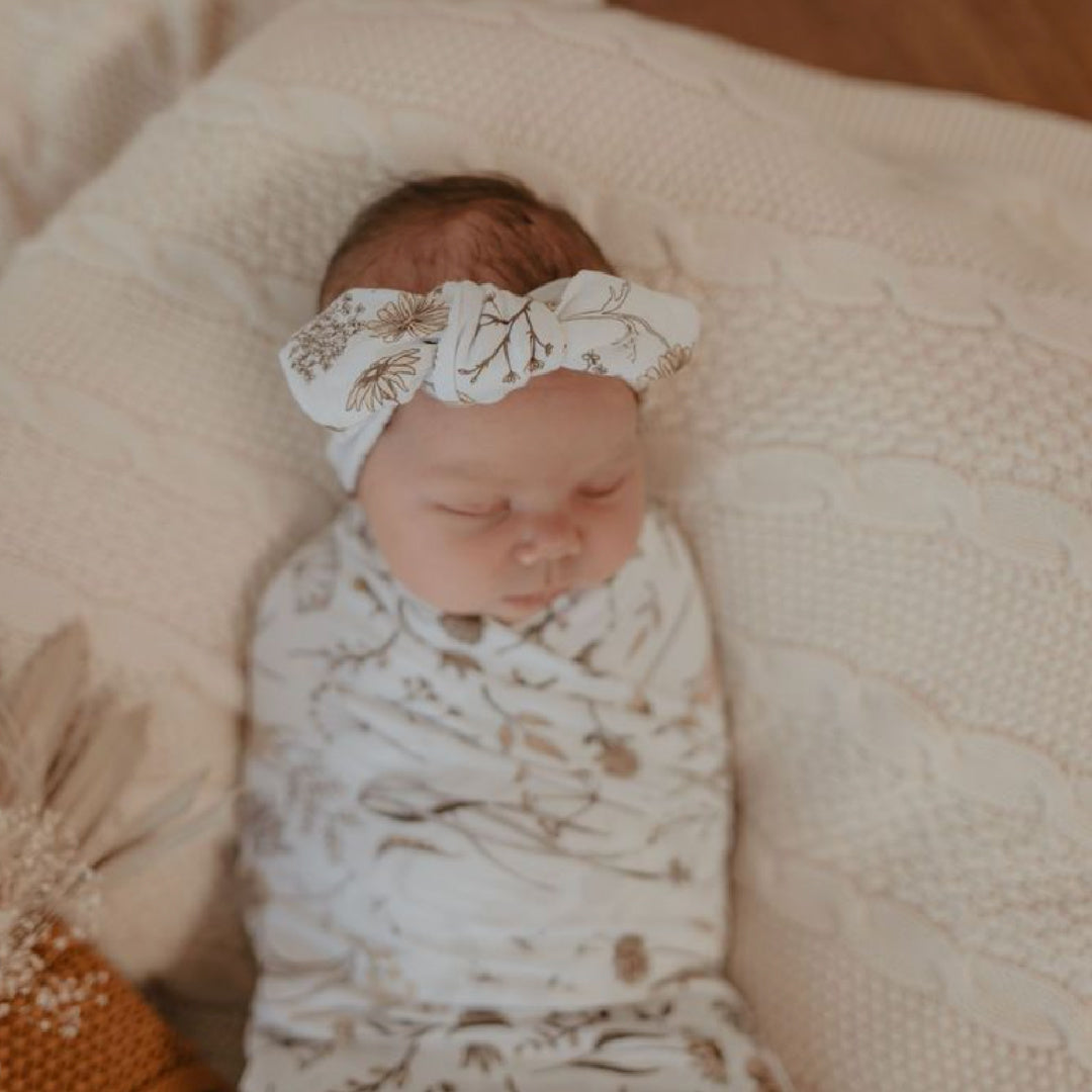 LUNA&#39;S TREASURES WILD MEADOW (NEUTRAL PETALS] JERSEY TOPKNOT HEADBAND