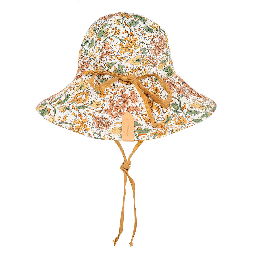 BEDHEAD HERITAGE &#39;WANDERER&#39; GIRLS PANELLED BUCKET  SUN HAT - PEONY / MAIZE