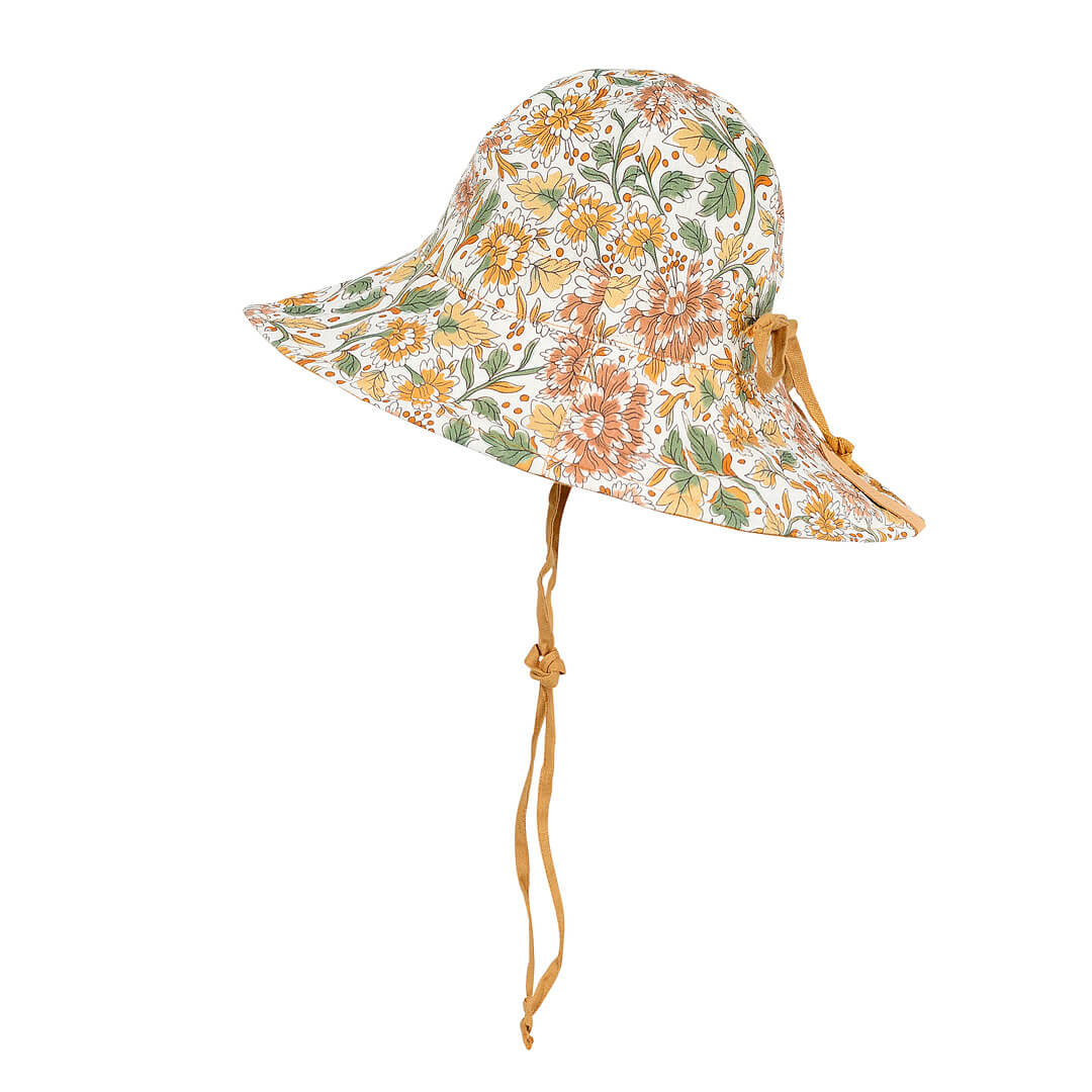 BEDHEAD HERITAGE &#39;WANDERER&#39; GIRLS PANELLED BUCKET  SUN HAT - PEONY / MAIZE