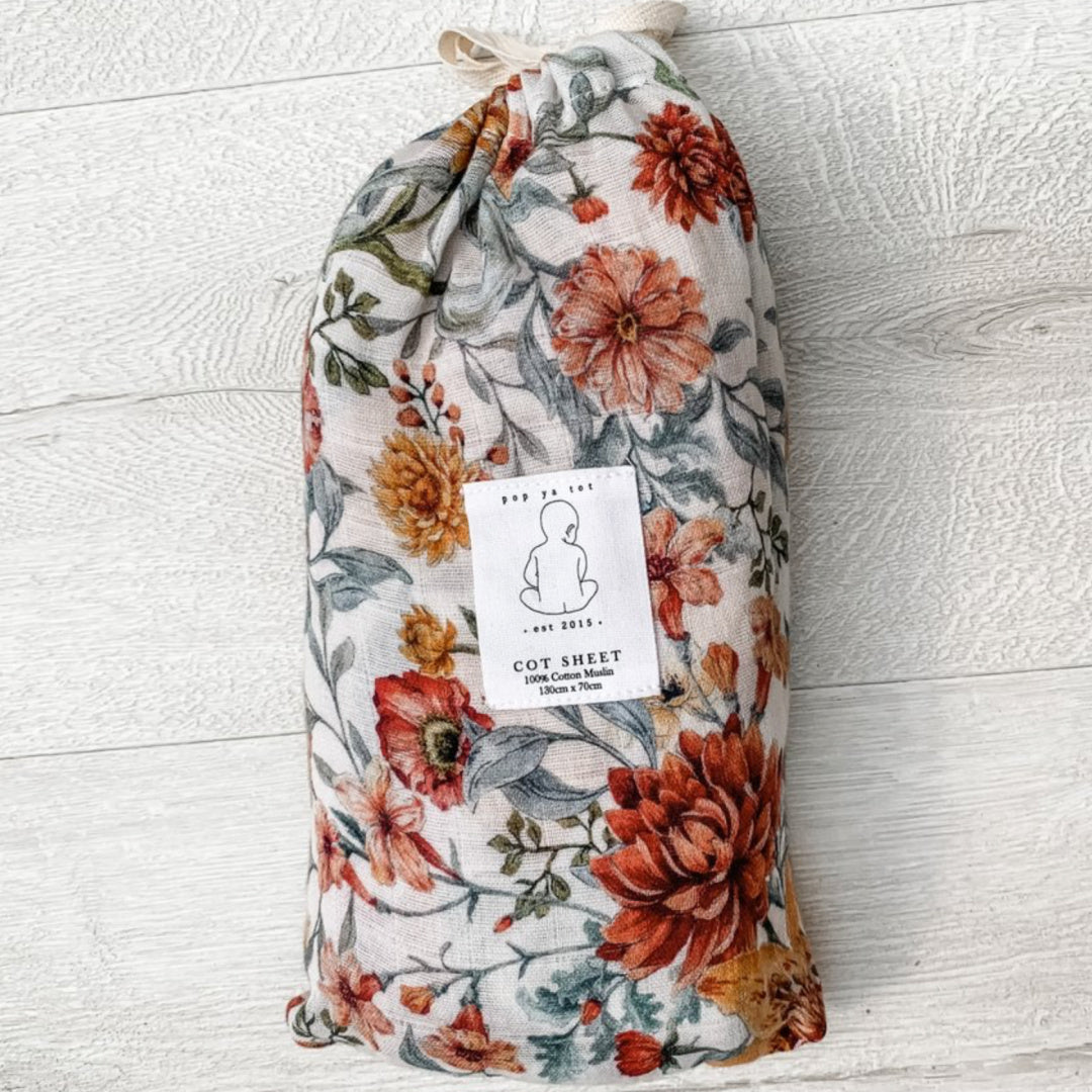 POP YA TOT LE PICCADILLY MUSLIN FITTED COT SHEET