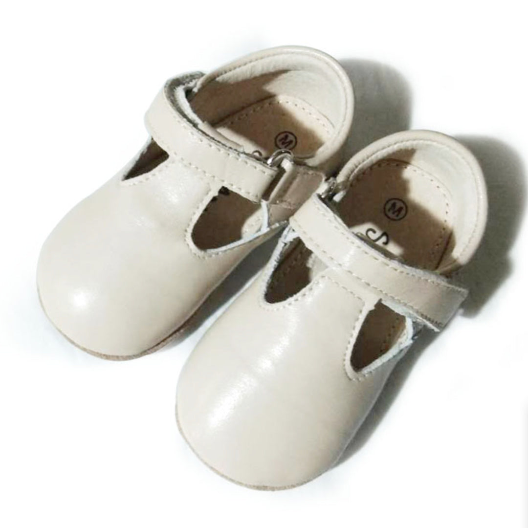 SKEANIE PRE-WALKER LEATHER T-BAR SHOES [CREAM]