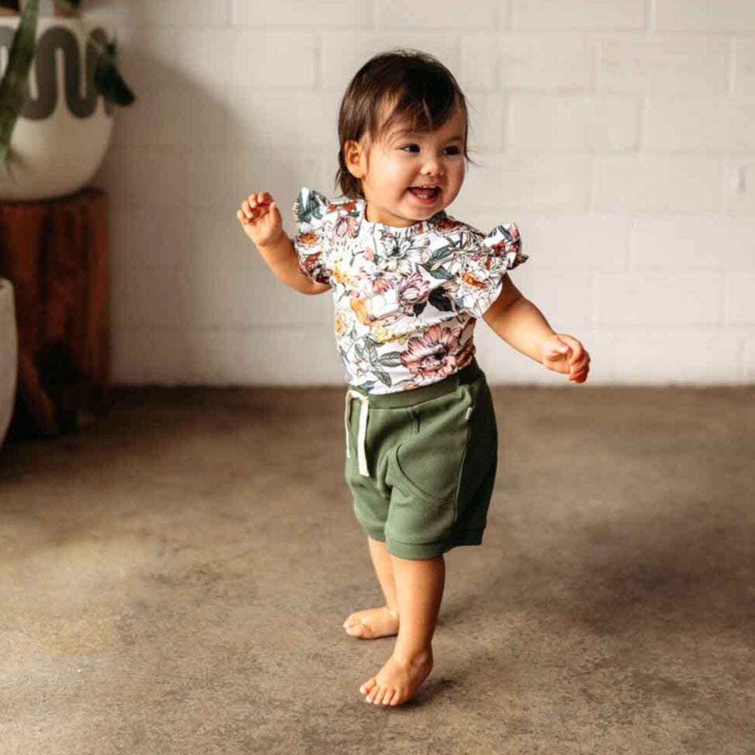 SNUGGLE HUNNY ORGANIC SHORT SLEEVE BODYSUIT WITH FRILL - AUSTRALIANA