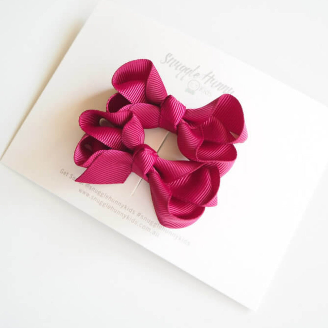 SNUGGLE HUNNY BOW CLIPS - SMALL PIGGY TAIL PAIR - BURGUNDY