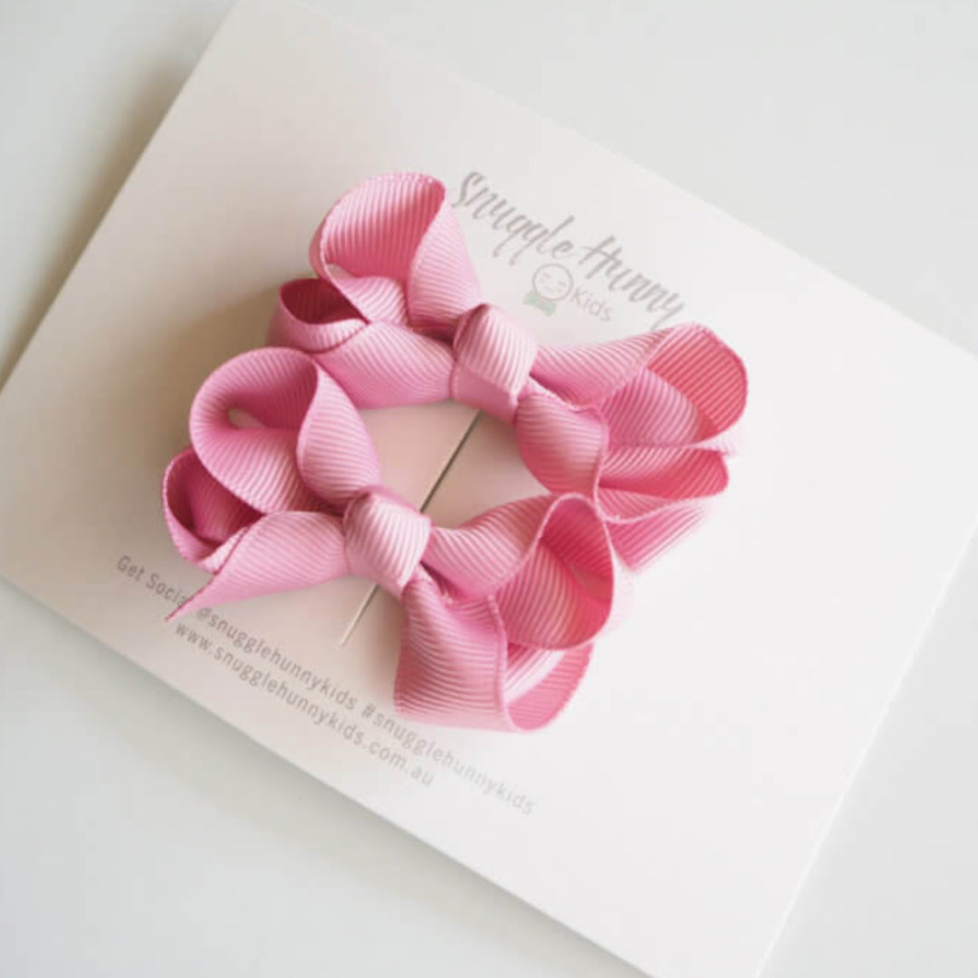 SNUGGLE HUNNY BOW CLIPS - SMALL PIGGY TAIL PAIR - DUSTY PINK
