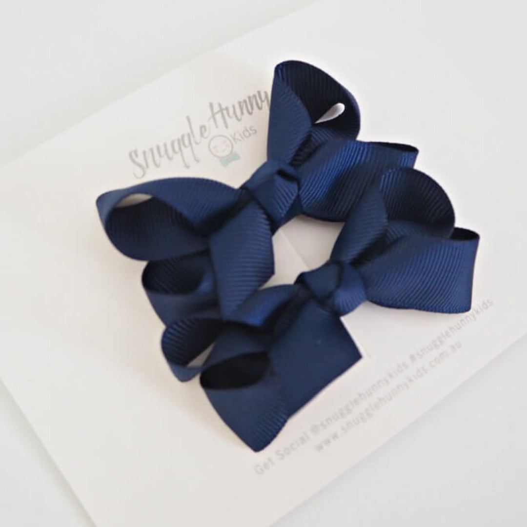 SNUGGLE HUNNY BOW CLIPS - SMALL PIGGY TAIL PAIR - NAVY