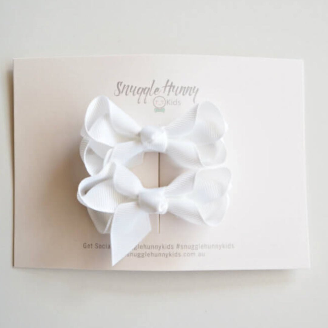SNUGGLE HUNNY BOW CLIPS - SMALL PIGGY TAIL PAIR - WHITE