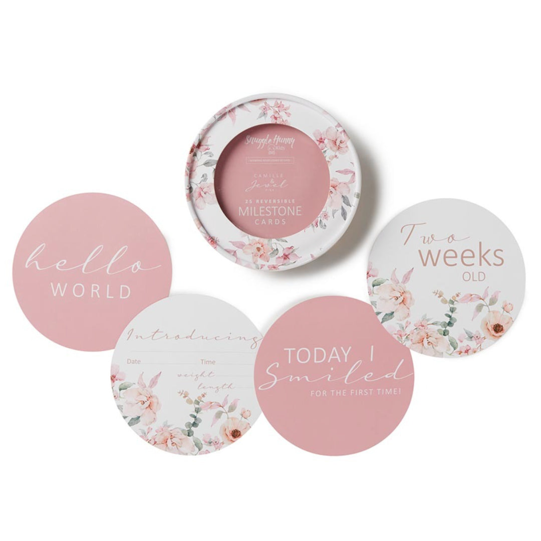 SNUGGLE HUNNY REVERSIBLE MILESTONE CARDS - CAMILLE & JEWELL PINK