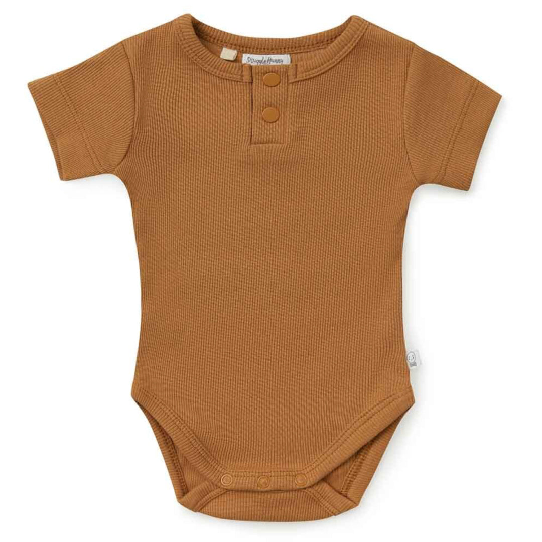SNUGGLE HUNNY ORGANIC SHORT SLEEVE BODYSUIT - CHESTNUT