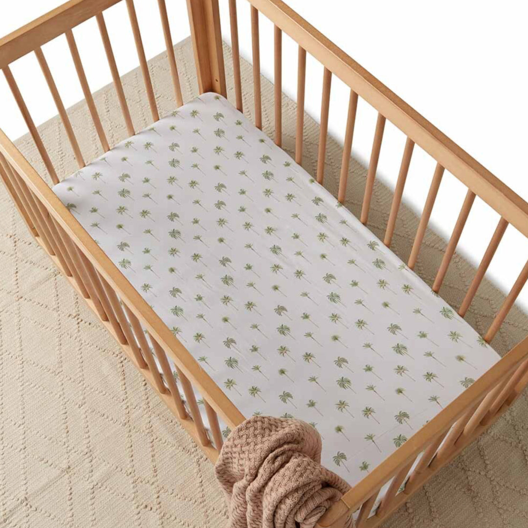 SNUGGLE HUNNY ORGANIC FITTED COT SHEET - GREEN PALM