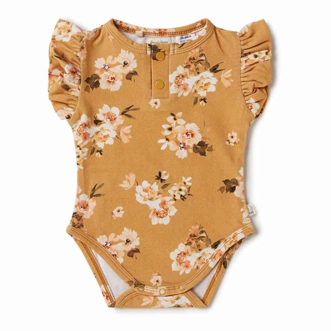 SNUGGLE HUNNY ORGANIC SHORT SLEEVE BODYSUIT WITH FRILL - GOLDEN FLOWER
